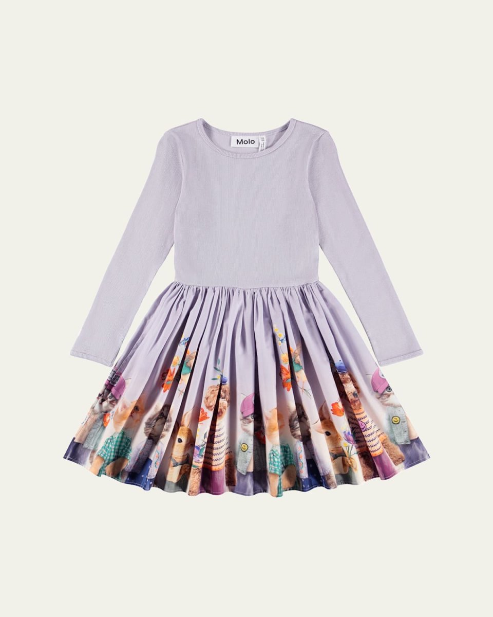 Girl's Casie Printed Jersey & Poplin Long-Sleeve Dress, Size 3T-6